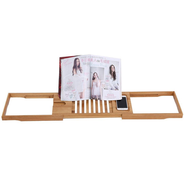 Extendable Bamboo Bathtub Rack Shelf Bathroom Shower Tub Caddy Book Reading Tray Stand New - Exclusive Gadget